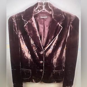 Tahari Muted Plum Crushed Velvet Tailored Blazer Jacket Sz Small Petite